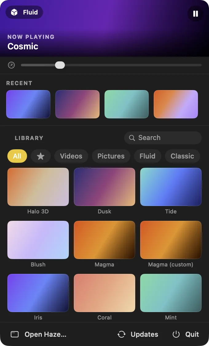 The menu bar panel