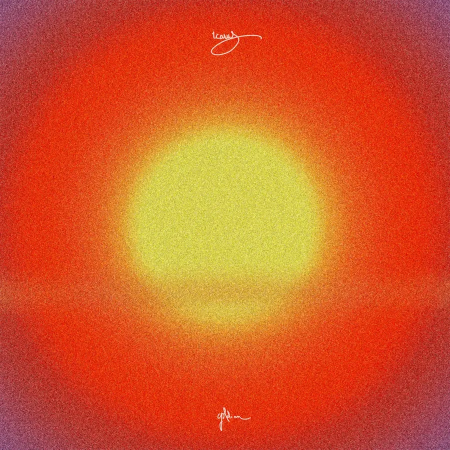 ICARUS cover: a grainy orange sun gradient, "icarus" and "goldian" handwritten