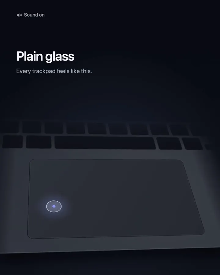 A finger slides across a MacBook trackpad: gravel, corduroy, knurl